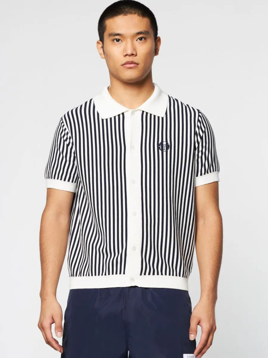 Sergio Tacchini Abramo Knit Polo- Pearled Ivory/ Maritime Blue New
