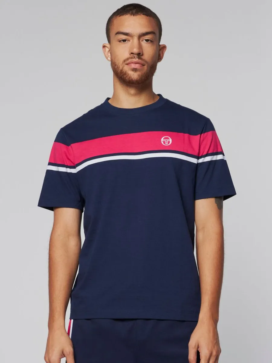 Sergio Tacchini Damarindo T-Shirt- Maritime Blue/ Rasberry Sale