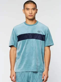 Sergio Tacchini Debossed Damarindo Velour T-Shirt- Larkspur Clearance