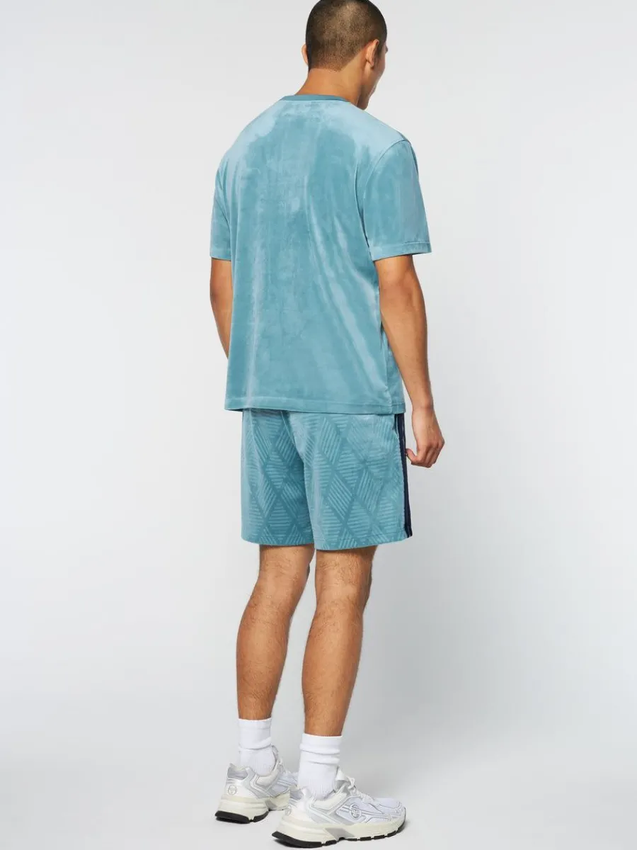 Sergio Tacchini Debossed Damarindo Velour T-Shirt- Larkspur Clearance
