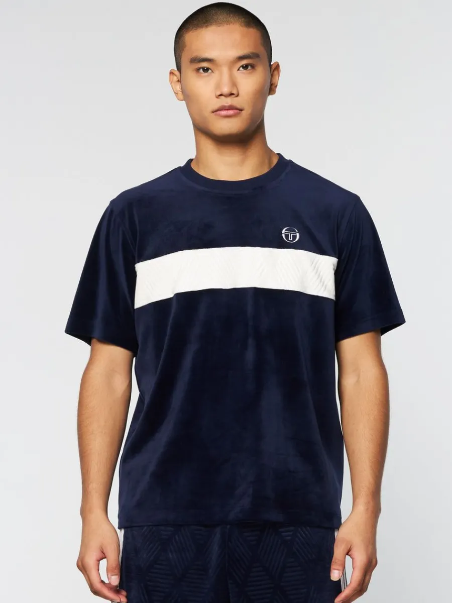 Sergio Tacchini Debossed Damarindo Velour T-Shirt- Maritime Blue Online