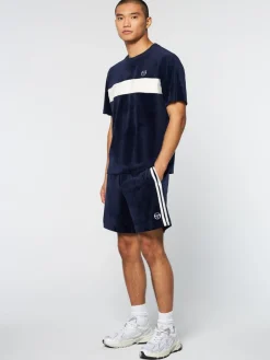 Sergio Tacchini Debossed Damarindo Velour T-Shirt- Maritime Blue Online