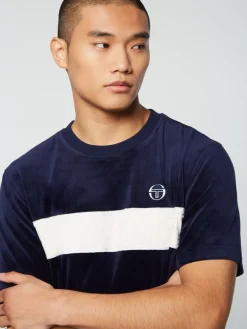 Sergio Tacchini Debossed Damarindo Velour T-Shirt- Maritime Blue Online