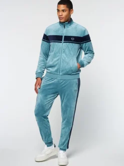 Sergio Tacchini Debossed Damarindo Velour Track Jacket- Larkspur Hot