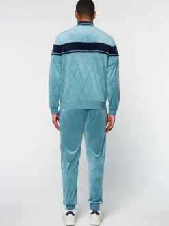 Sergio Tacchini Debossed Damarindo Velour Track Jacket- Larkspur Hot