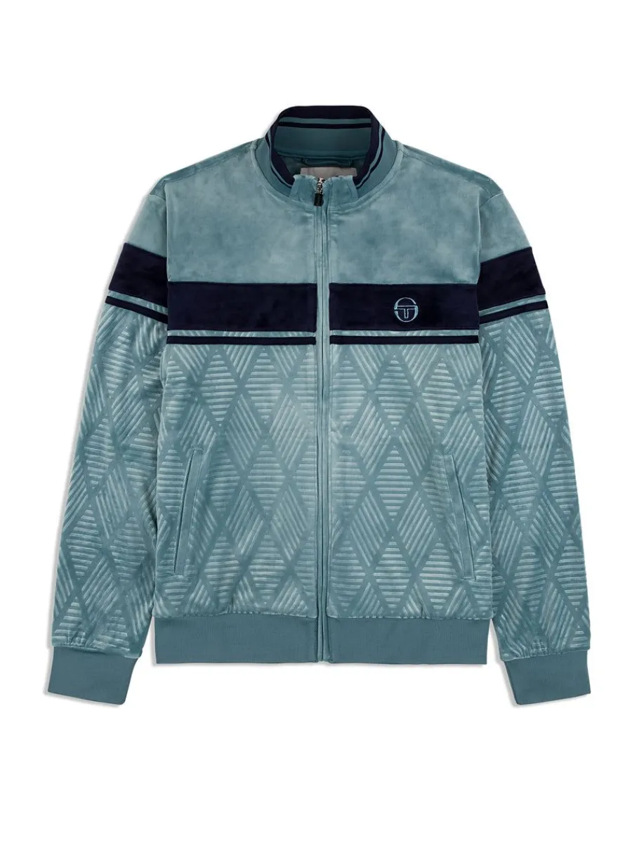 Sergio Tacchini Debossed Damarindo Velour Track Jacket- Larkspur Outlet