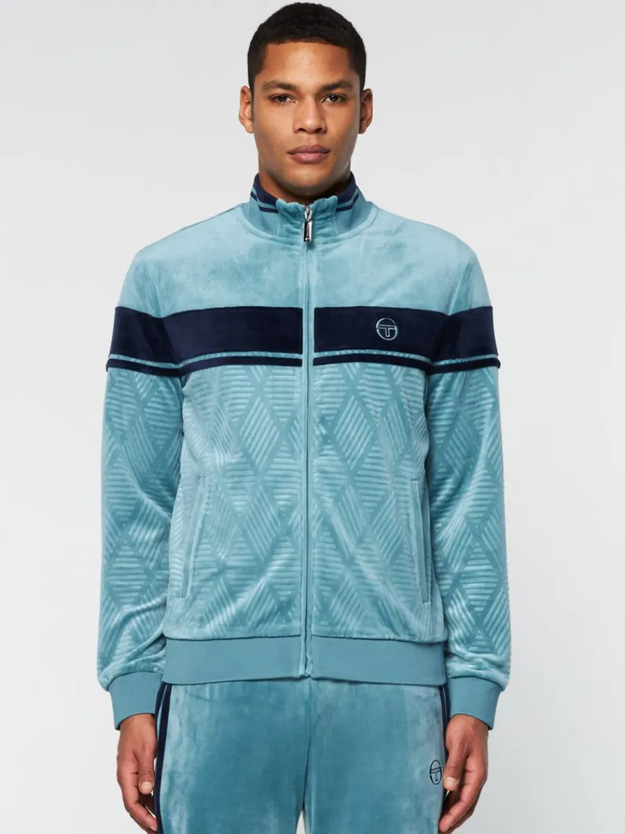 Sergio Tacchini Debossed Damarindo Velour Track Jacket- Larkspur Outlet