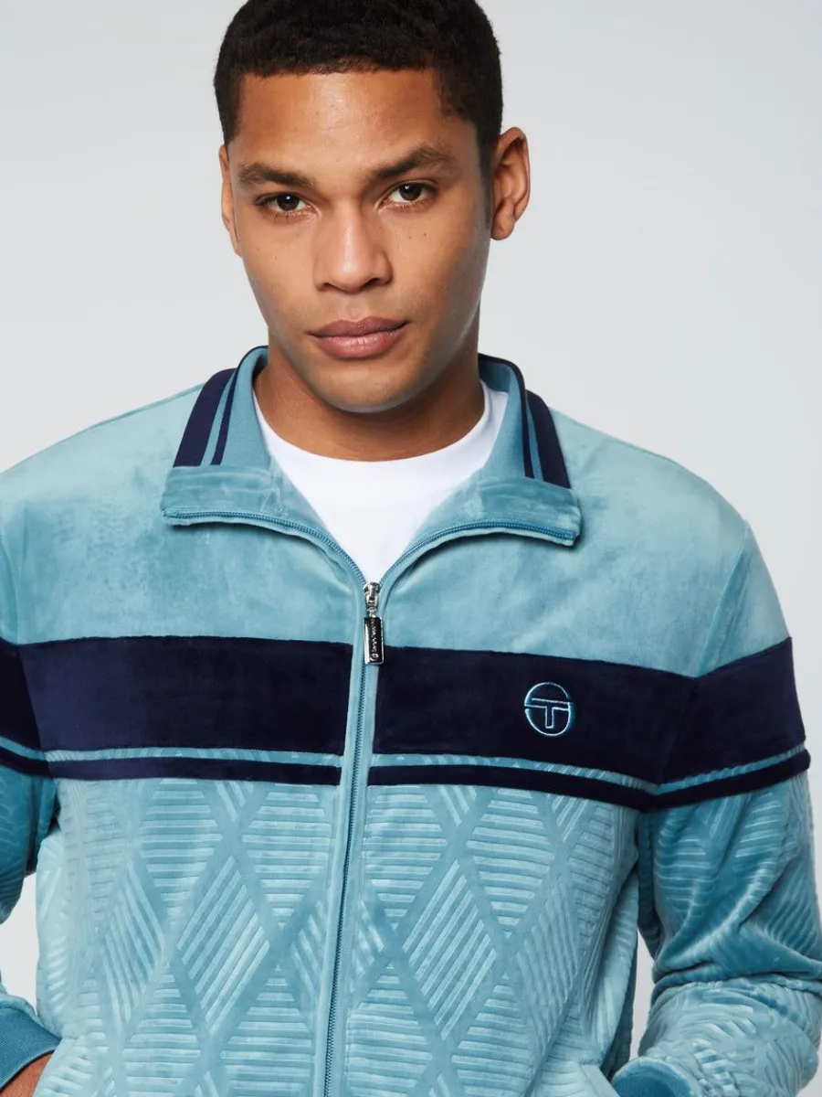 Sergio Tacchini Debossed Damarindo Velour Track Jacket- Larkspur Outlet