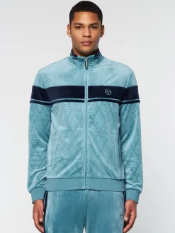 Sergio Tacchini Debossed Damarindo Velour Track Jacket- Larkspur Hot