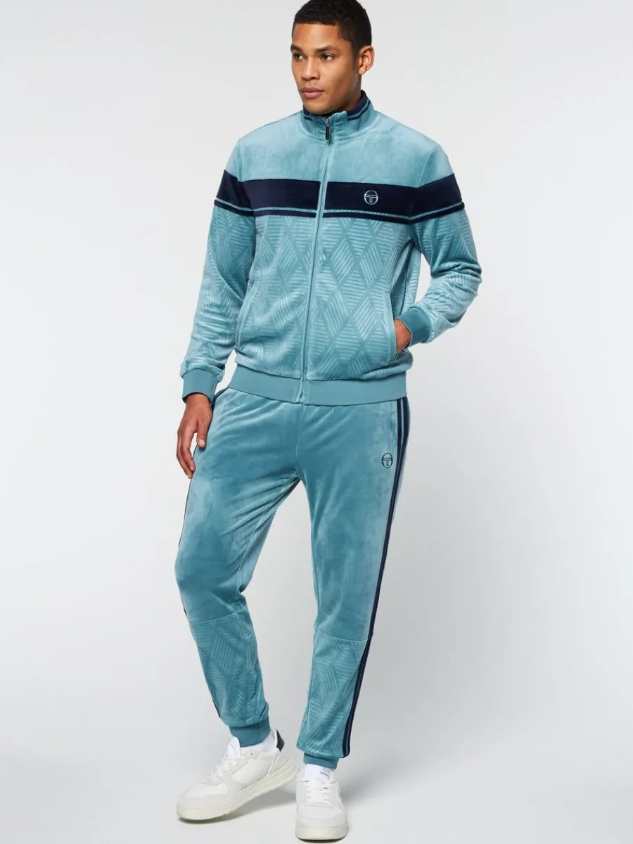 Sergio Tacchini Debossed Damarindo Velour Track Jacket- Larkspur Hot
