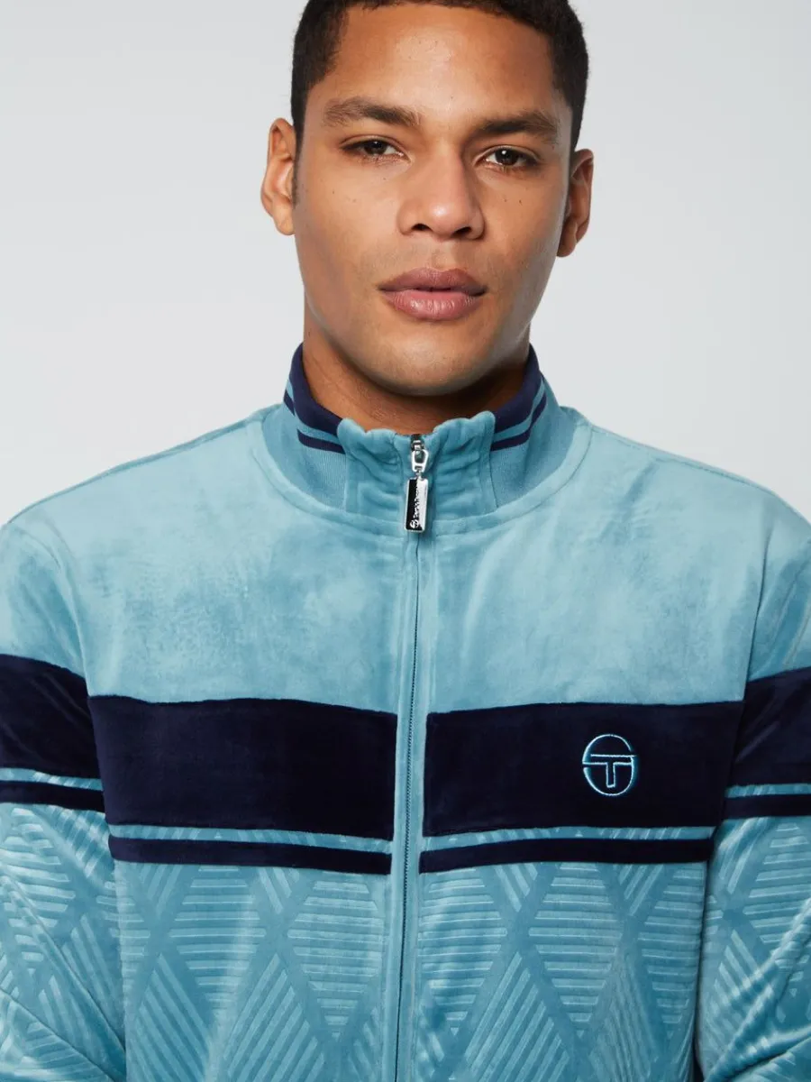Sergio Tacchini Debossed Damarindo Velour Track Jacket- Larkspur Hot