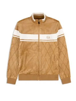 Sergio Tacchini Debossed Damarindo Velour Track Jacket- Meerkat Hot