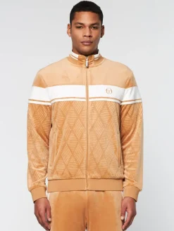 Sergio Tacchini Debossed Damarindo Velour Track Jacket- Meerkat Hot