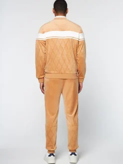 Sergio Tacchini Debossed Damarindo Velour Track Jacket- Meerkat Hot