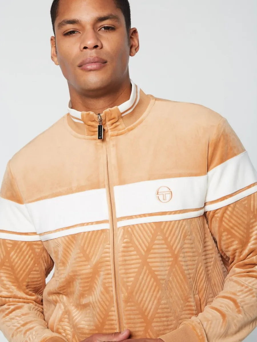 Sergio Tacchini Debossed Damarindo Velour Track Jacket- Meerkat Hot
