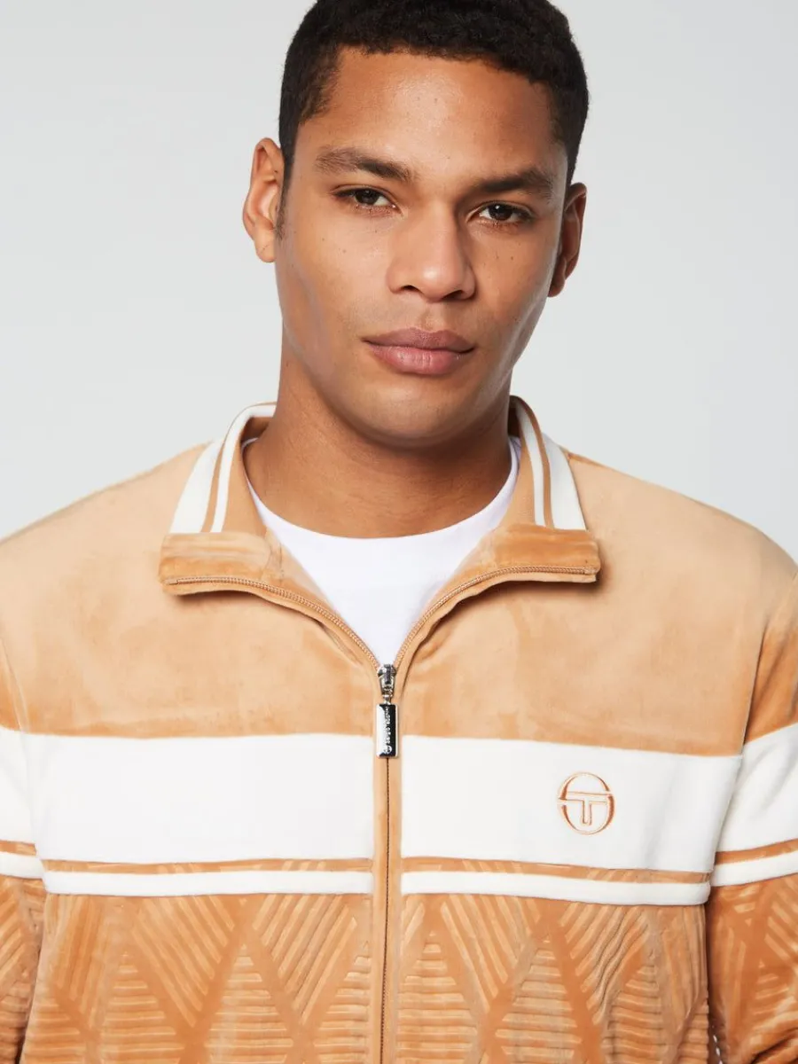 Sergio Tacchini Debossed Damarindo Velour Track Jacket- Meerkat Hot