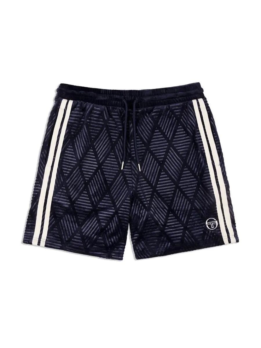 Sergio Tacchini Debossed Damarindo Velour Short- Maritime Blue Discount