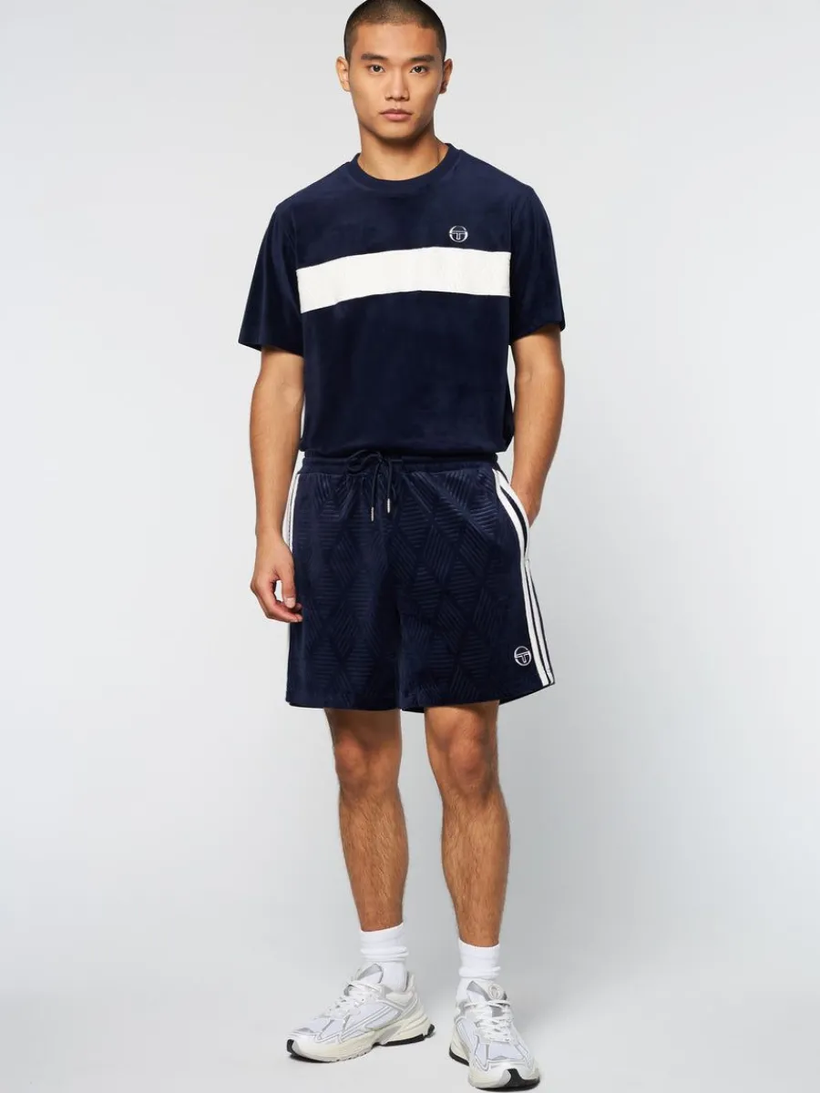 Sergio Tacchini Debossed Damarindo Velour Short- Maritime Blue Discount