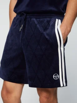 Sergio Tacchini Debossed Damarindo Velour Short- Maritime Blue Discount