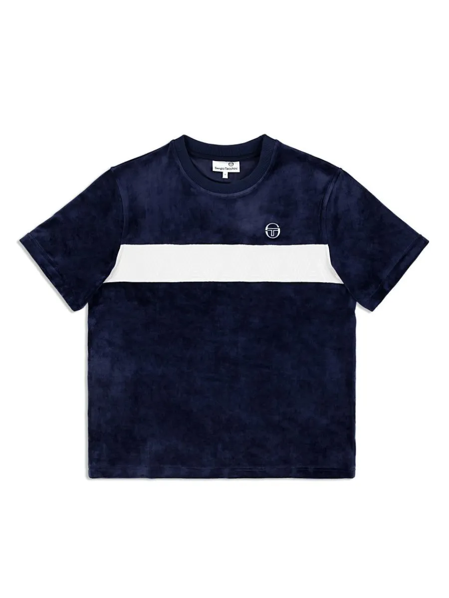 Sergio Tacchini Debossed Damarindo Velour T-Shirt- Maritime Blue Sale