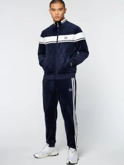 Sergio Tacchini Debossed Damarindo Velour Track Jacket- Maritime Blue Best