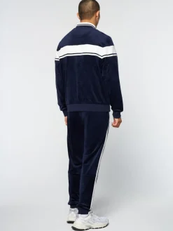 Sergio Tacchini Debossed Damarindo Velour Track Jacket- Maritime Blue Best