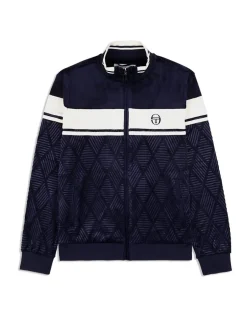 Sergio Tacchini Debossed Damarindo Velour Track Jacket- Maritime Blue Hot