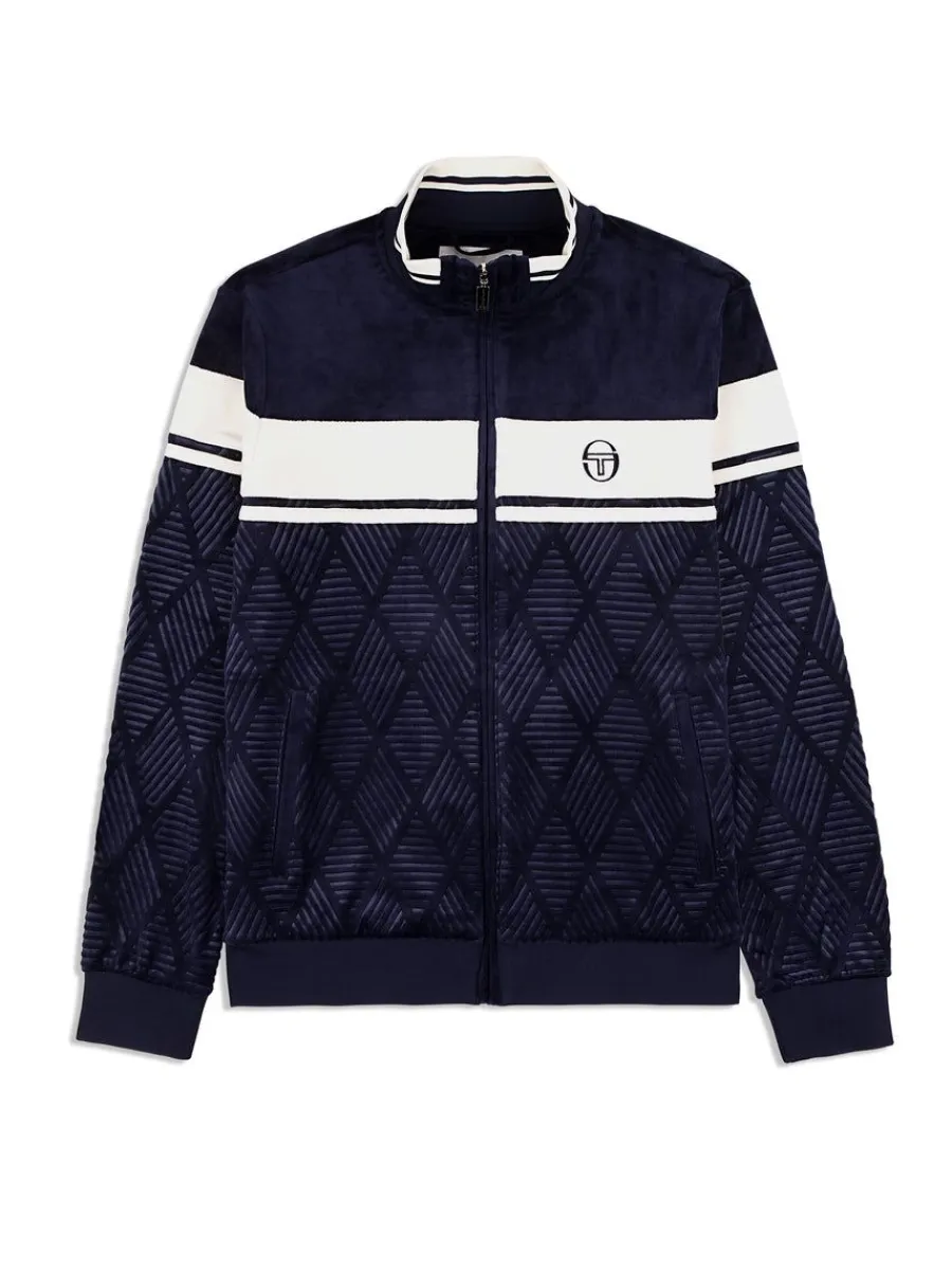 Sergio Tacchini Debossed Damarindo Velour Track Jacket- Maritime Blue Hot