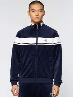 Sergio Tacchini Debossed Damarindo Velour Track Jacket- Maritime Blue Hot
