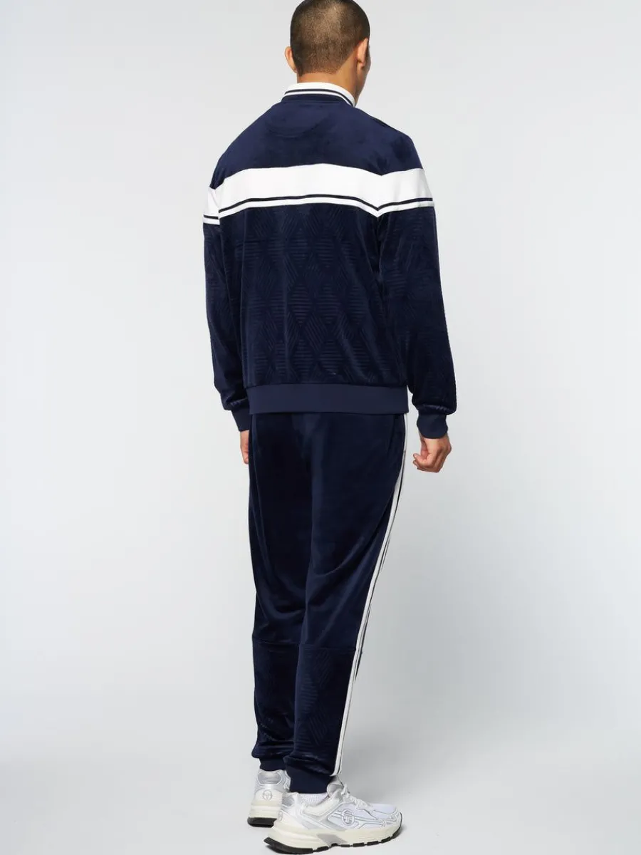 Sergio Tacchini Debossed Damarindo Velour Track Jacket- Maritime Blue Hot