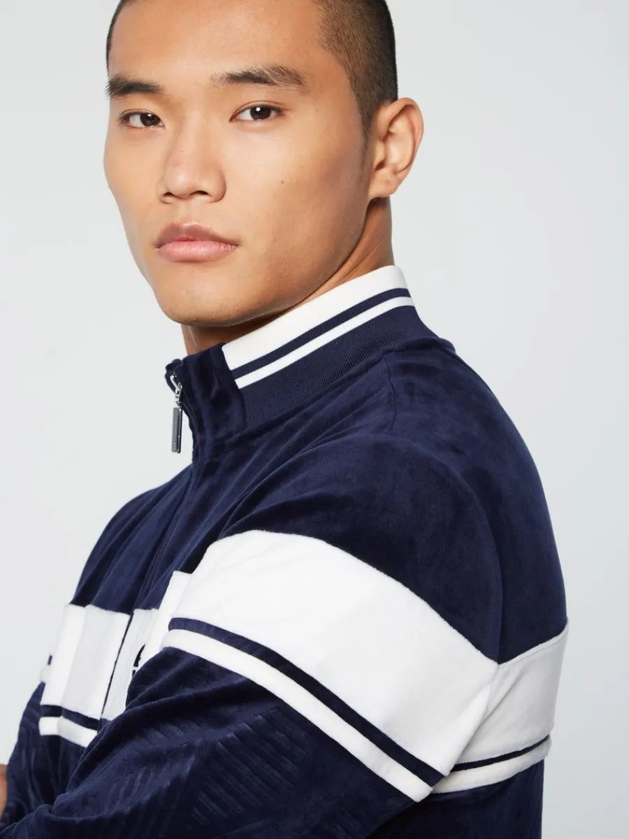 Sergio Tacchini Debossed Damarindo Velour Track Jacket- Maritime Blue Hot