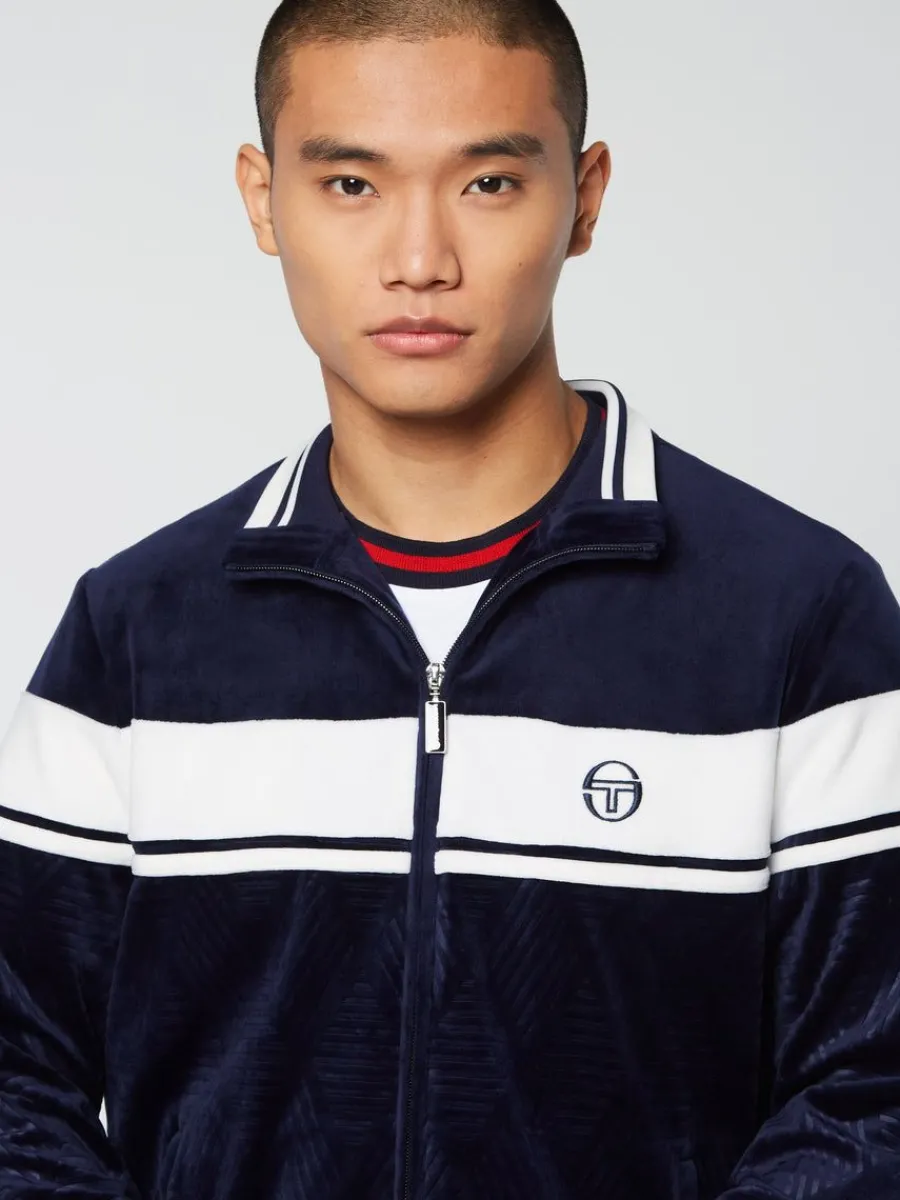 Sergio Tacchini Debossed Damarindo Velour Track Jacket- Maritime Blue Hot