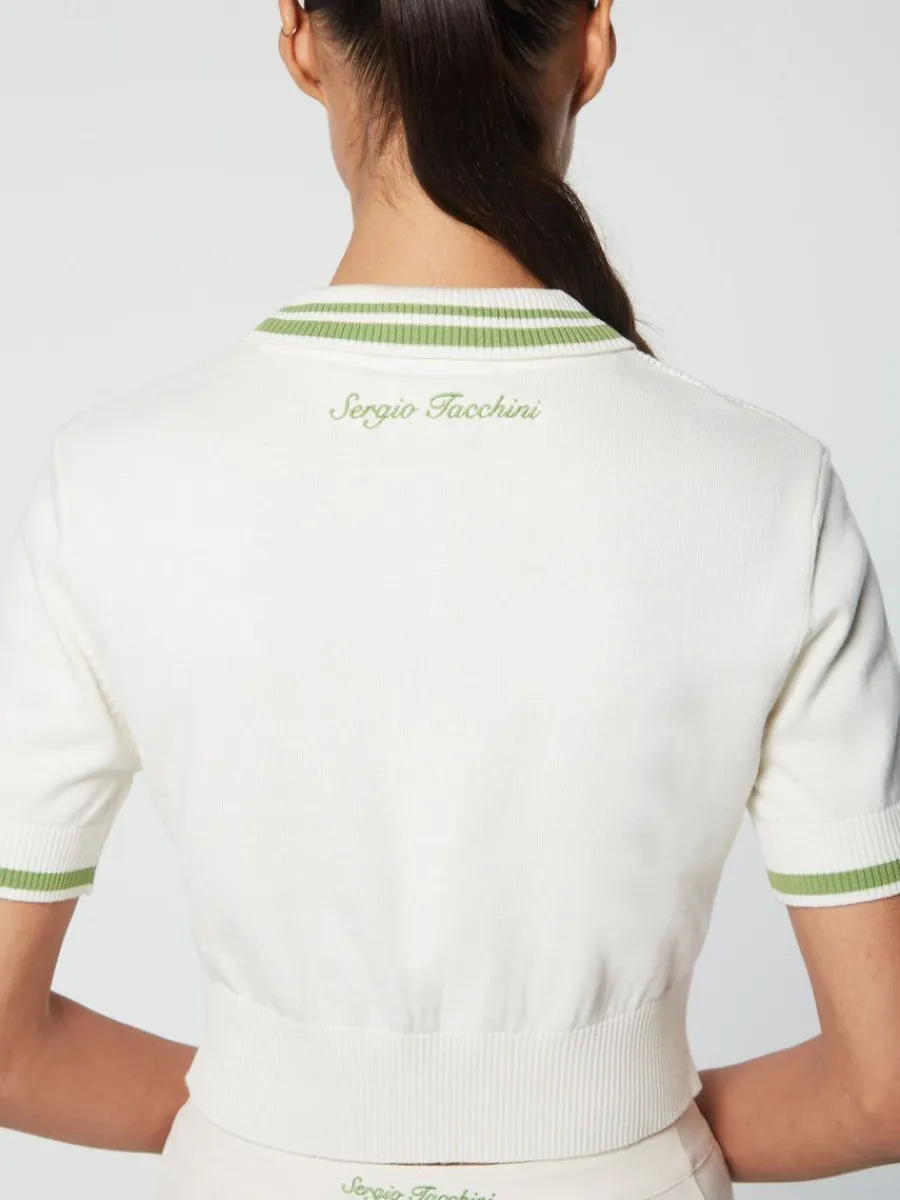 Sergio Tacchini Perla Knit Cropped Polo- Gardenia Best