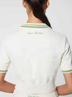 Sergio Tacchini Perla Knit Cropped Polo- Gardenia Sale