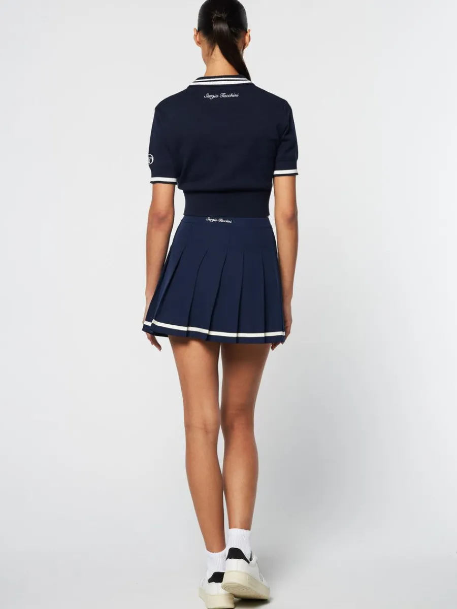 Sergio Tacchini Perla Knit Cropped Polo- Maritime Blue New