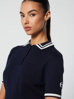 Sergio Tacchini Perla Knit Cropped Polo- Maritime Blue New
