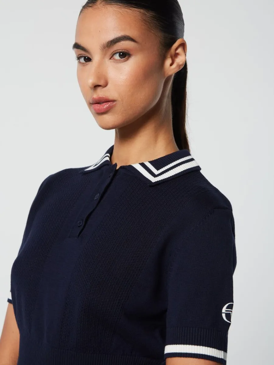 Sergio Tacchini Perla Knit Cropped Polo- Maritime Blue New
