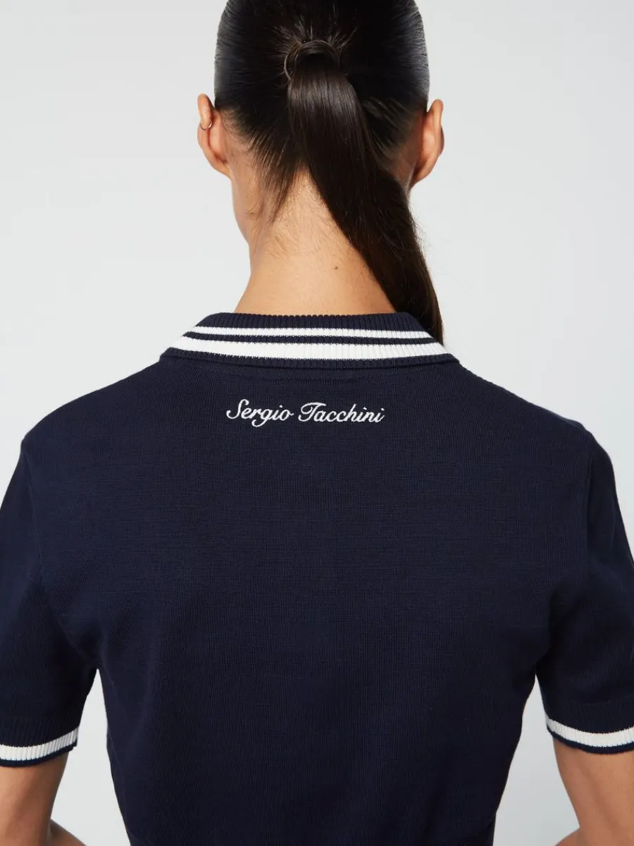 Sergio Tacchini Perla Knit Cropped Polo- Maritime Blue New