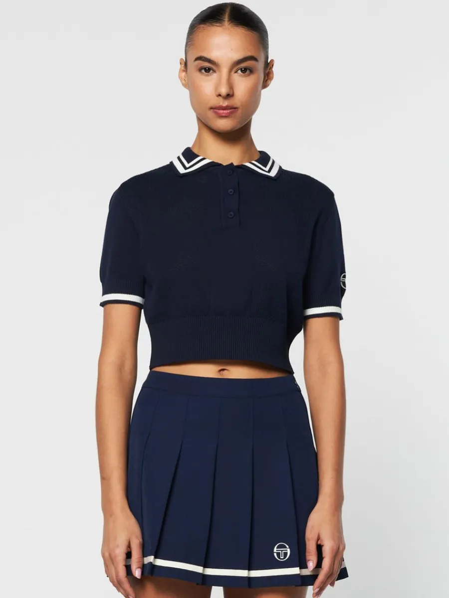 Sergio Tacchini Perla Knit Cropped Polo- Maritime Blue Discount