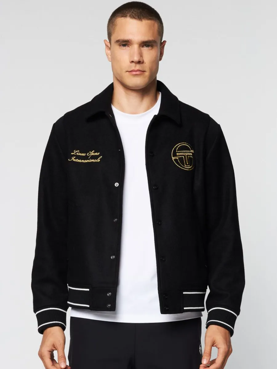 Sergio Tacchini Prep Wool Varsity Jacket- Black
