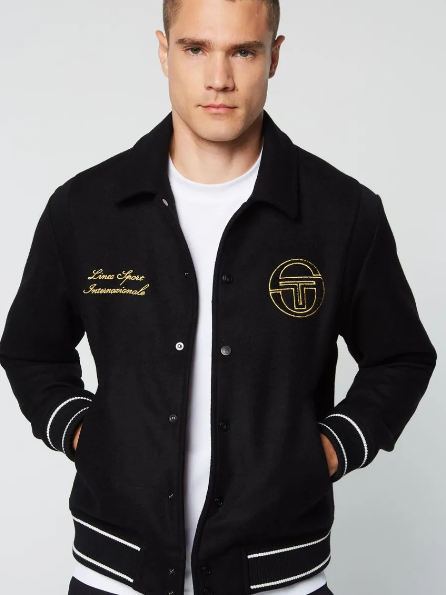 Sergio Tacchini Prep Wool Varsity Jacket- Black Discount