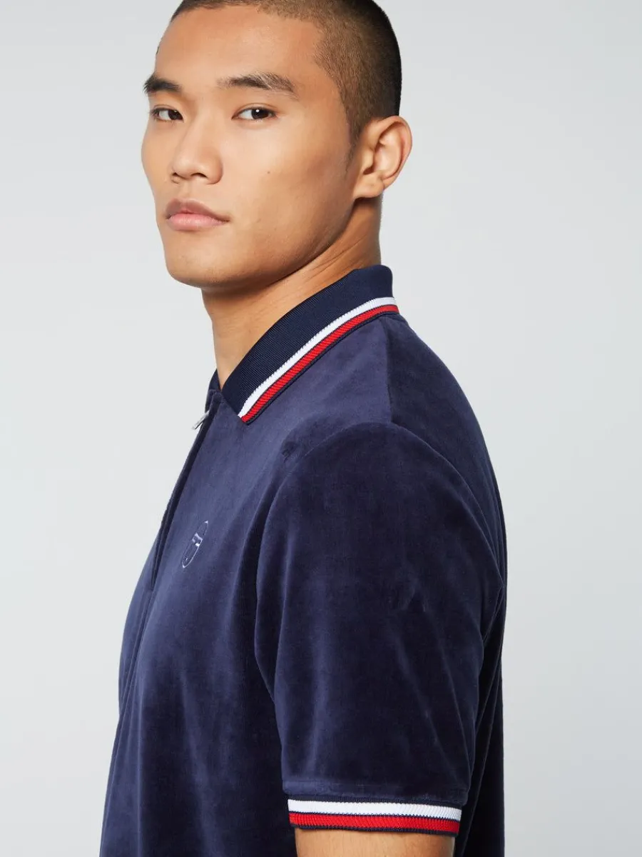 Sergio Tacchini Primo Velour Polo- Maritime Blue Hot