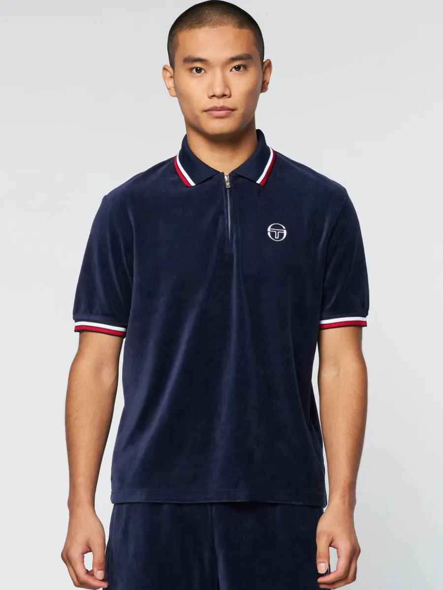 Sergio Tacchini Primo Velour Polo- Maritime Blue New