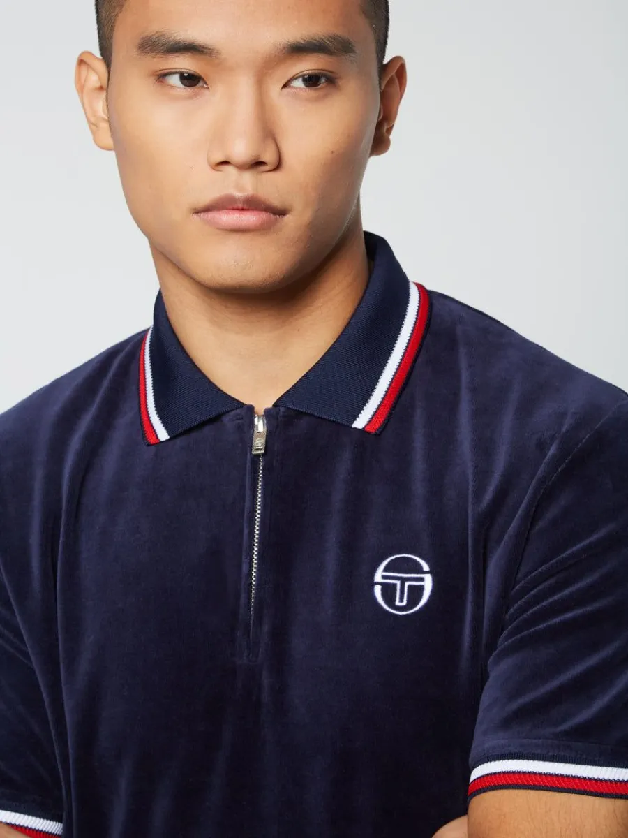 Sergio Tacchini Primo Velour Polo- Maritime Blue Online