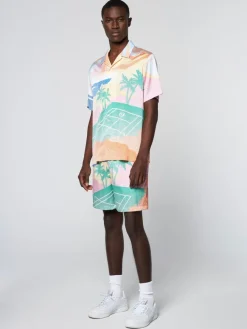 Sergio Tacchini Riviera Camp Shirt- Deep Mint/ Multi Hot