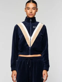 Sergio Tacchini Sara Velour Track Jacket- Maritime Blue Clearance