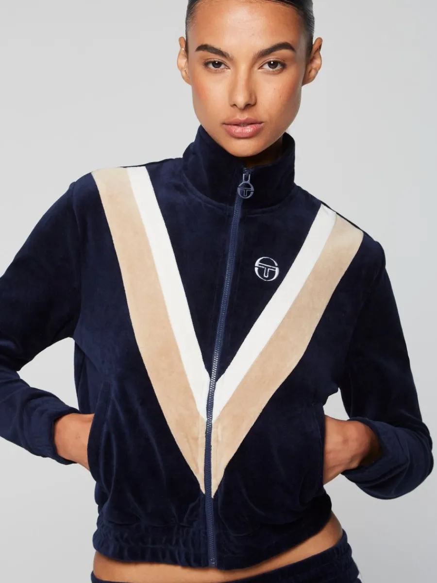 Sergio Tacchini Sara Velour Track Jacket- Maritime Blue Clearance