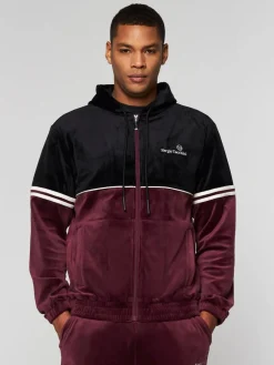 Sergio Tacchini Scopeto Full-Zip Velour Hoodie- Black Beauty/ Mauve Wine Clearance