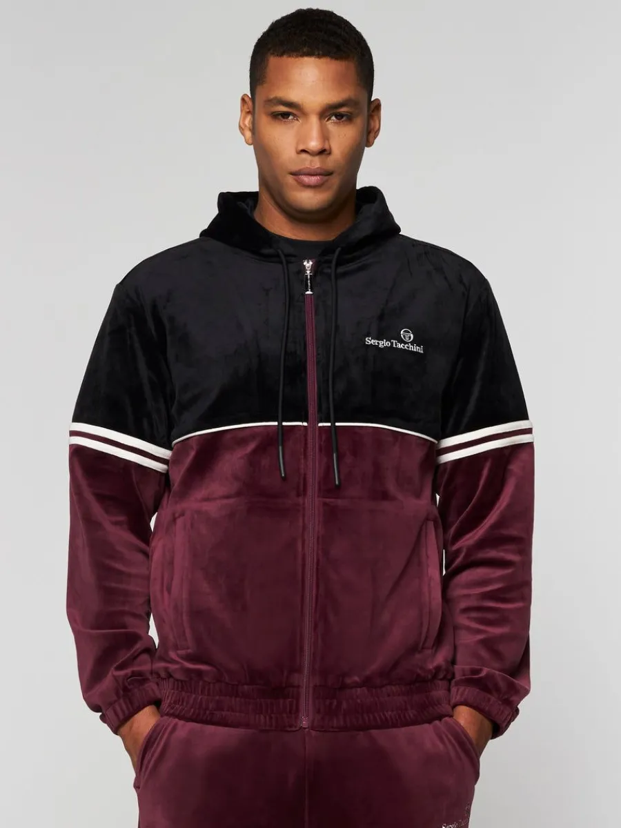 Sergio Tacchini Scopeto Full-Zip Velour Hoodie- Black Beauty/ Mauve Wine Clearance