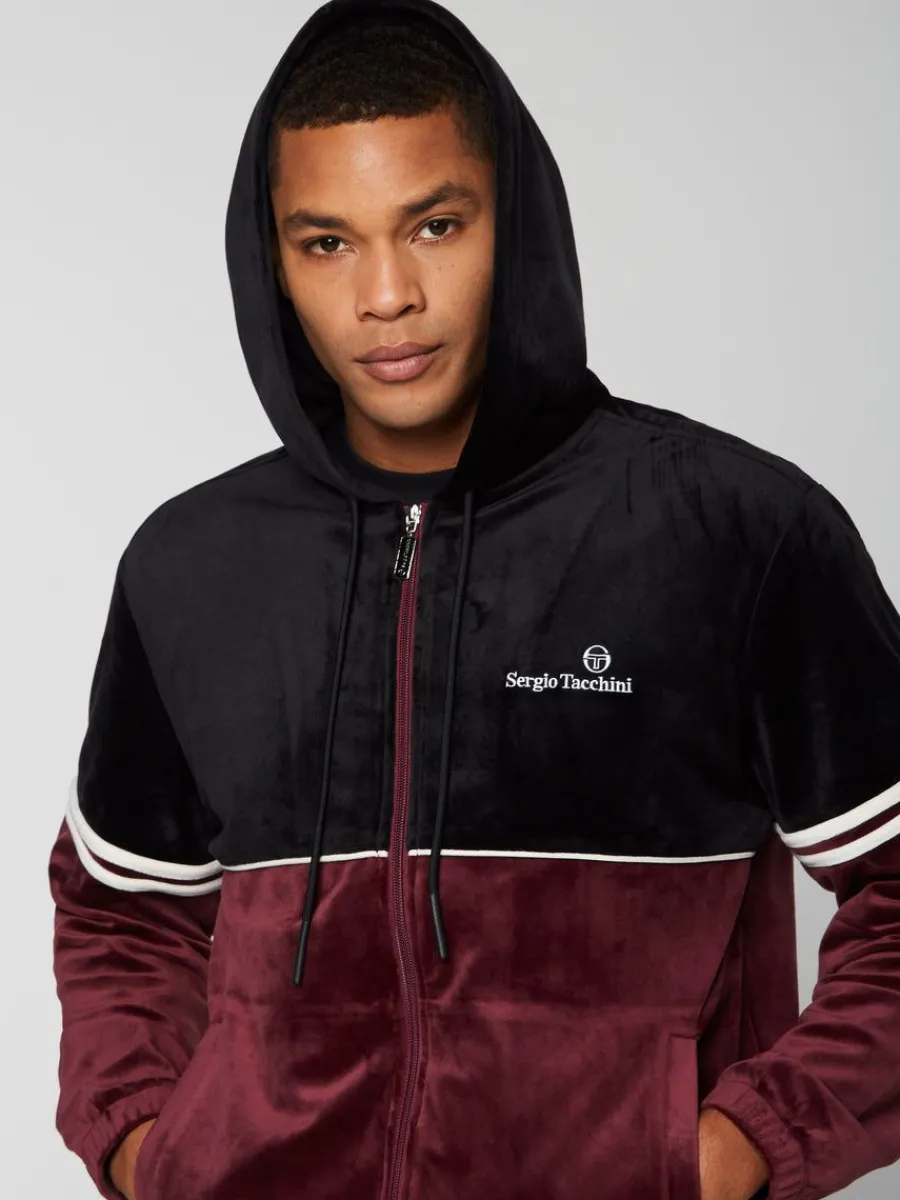 Sergio Tacchini Scopeto Full-Zip Velour Hoodie- Black Beauty/ Mauve Wine Clearance